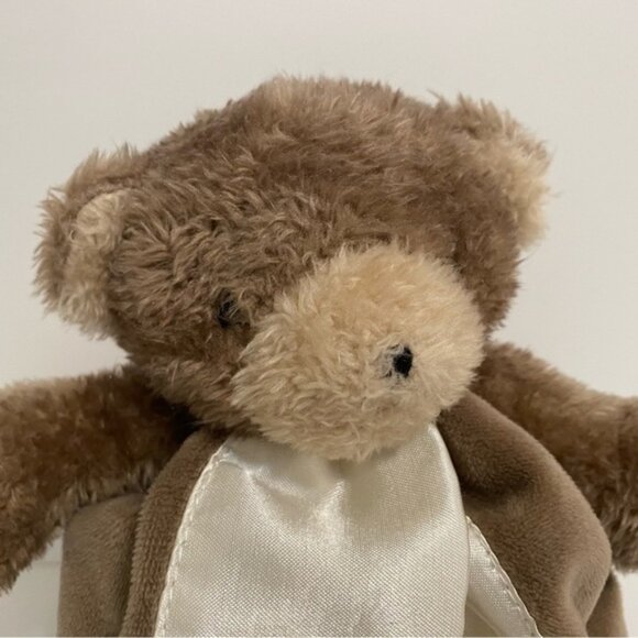 Bunnies By The Bay Brown Teddy Lovey Baby Plush Satin Trim Paci Holder Toy Bear - Picture 2 of 6